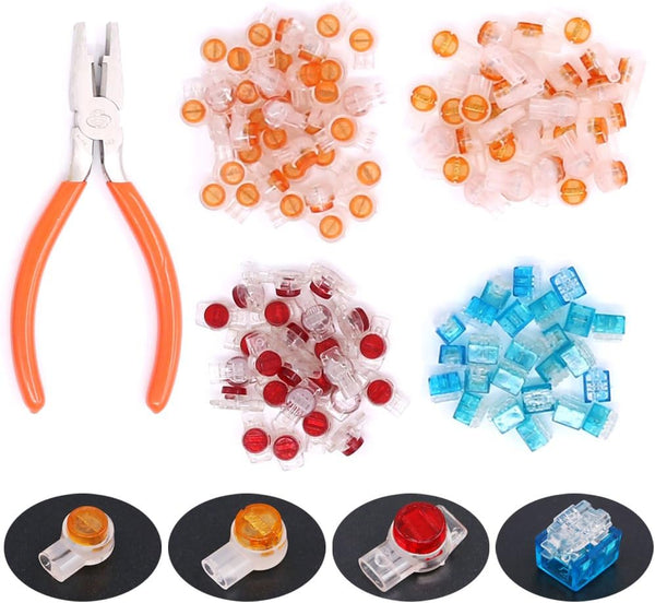 Hilitchi 200-Pcs Data Phone Wire Butt Splice Connectors Assortment Kit with Crimping Pliers