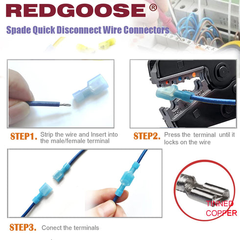 80PCS Spade Quick Disconnect Wire Connectors, 22-10 AWG Male and Female Crimp Terminal, 22-18AWG Red, 18-14AWG Blue