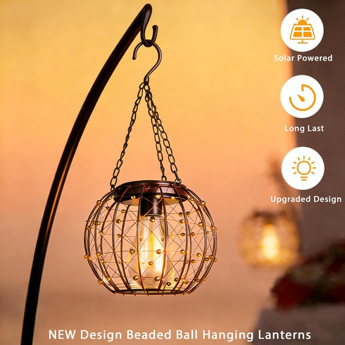 TWINKVILLA Bulb, Pergola-2Pack Hanging Solar Lanterns, Solar Lights Outdoor Waterpoof, Solar Chandelier with Warm White