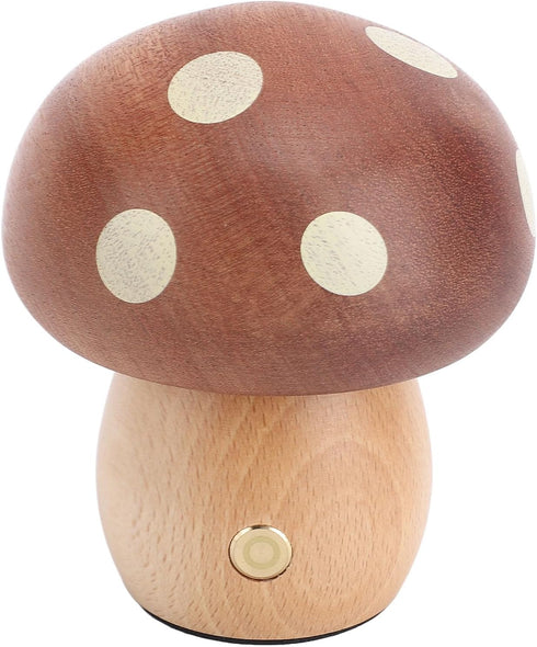 Dimmable Small Wood Mushroom Lamp, LED Rechargeable Bedside Touch Lamp, Portable Battery Mushroom Table Lamp