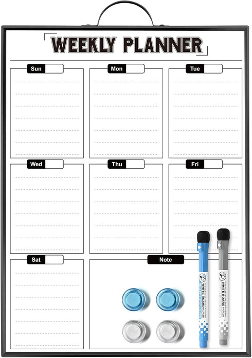 Weekly Planner Dry Erase Calendar, 16"x12" Aluminum Frame Whiteboard for Office To Do List & Meal Planner
