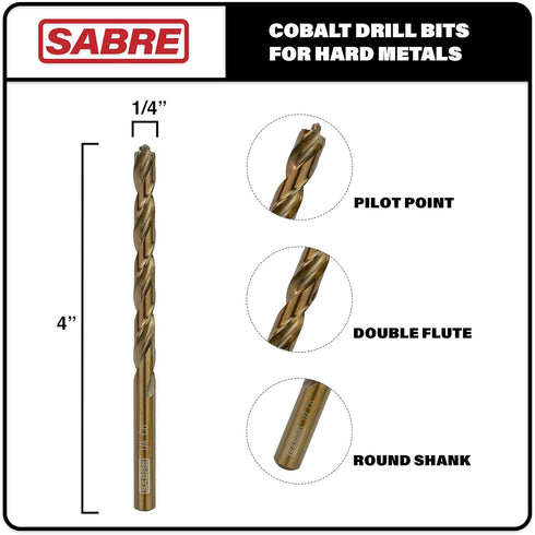 5pcs Cobalt Drill Bits 1/4 Inch – M35 Metal Drill Bit Set, Pilot Point for Heavy-Duty Steel, Hard Metal, Cast Iron