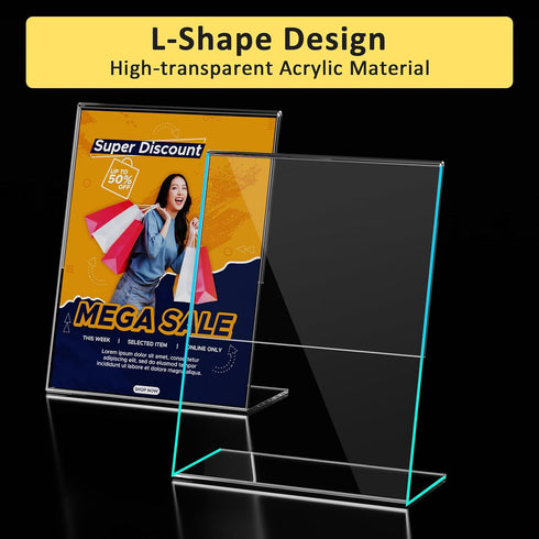 8 Pack 8.5 11 Inch Acrylic Sign Holder, Clear x Slant Back Vertical Sign Holder, Tabletop Plastic Paper Picture Frame
