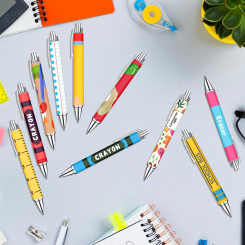 Set 10 Teacher Appreciation Week Ballpoint Pens of Colorful Crayon-Inspired Teacher Theme Pens with Classroom Supply