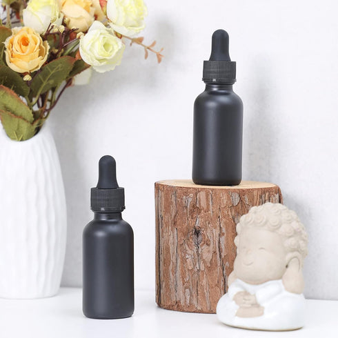 1 oz Amber Glass Boston Bottles 24 Pack with Eye Droppers and Black Caps for Essential Oils