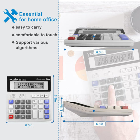 Desk Calculator, 12 Digit Extra Large 4.3-Inch LCD Display, Two Way Power, Big Buttons for Office Use