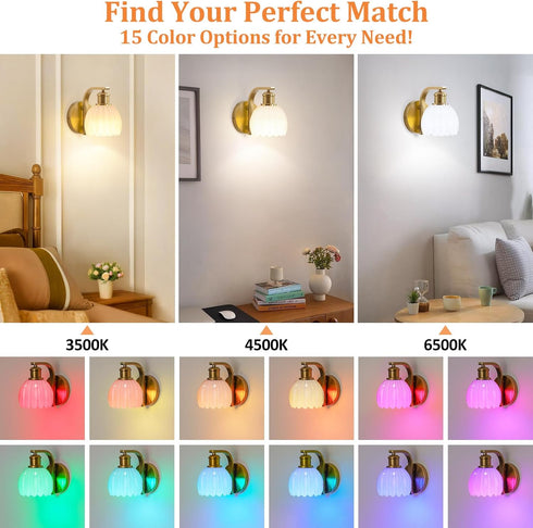15 VerRon Rechargeable Battery Operated Wall Sconce with Milky White Glass Lampshade, Wireless Wall Scone Decor