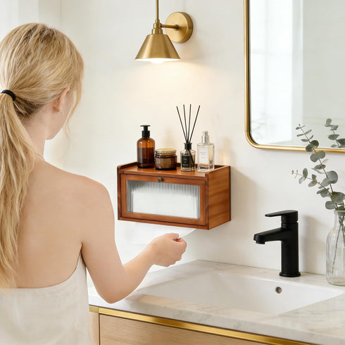 Wall Mount Paper Towel Holder, Wooden Paper Towel Dispenser for C-Fold Z-Fold Trifold Towel, Brown Bathroom Paper Towel
