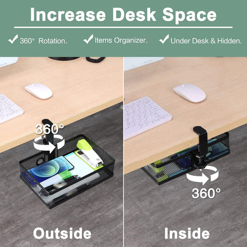 ROSYLINE Drawer Under Desk Storage Organizer, Clamp on Hanging Desk Storage, Black