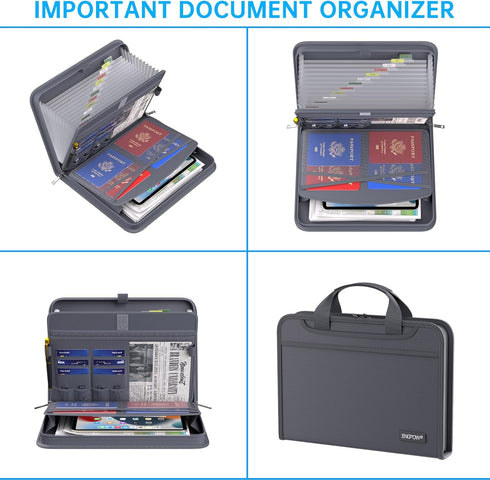 ENGPOW Accordion File Organizer, Fireproof Expanding File Folder with 13 Pockets, Document Organizer Bag with Handle &