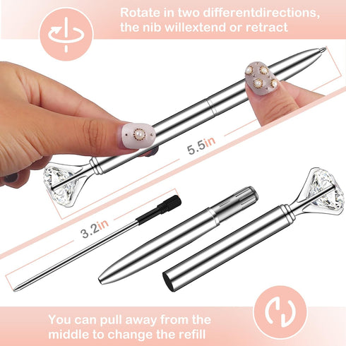 PASISIBICK 20 Silver Diamond Pens, Cute Beautiful Ballpoint Pens for Women, Wedding Coworkers Crystal Gifts