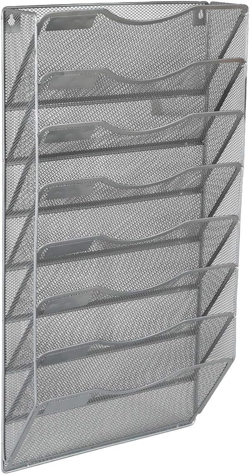 EasyPAG Wall File Organizer, 8 Tier Hanging File Holder for Home Office, Silver