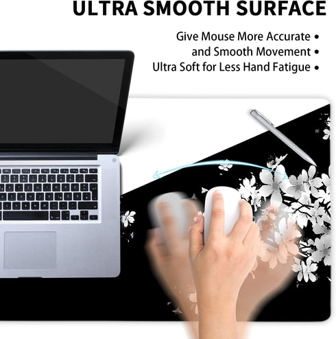 Black White Cherry Blossom Mouse Pad - Japanese Sakura Extended Desk Mat 80X30 cm for Gaming Laptop Desktop
