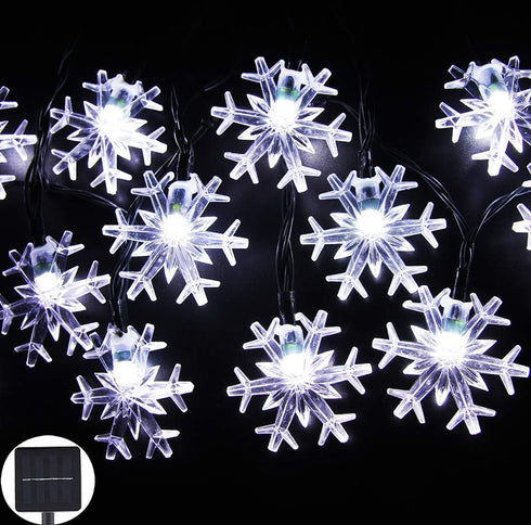 Solar Christmas String Lights Outdoor Waterproof, 30 LED 20Feet Snowflake Fairy Lights with 8 Lighting Modes for Garden