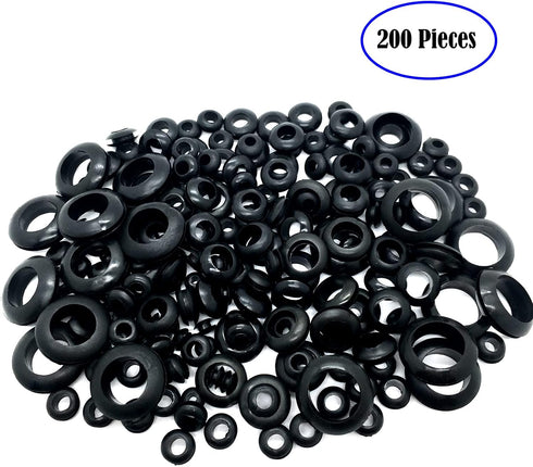 200Pcs Rubber Grommet Assortment Kit, 8 Sizes Rubber Grommets for Wiring Automotive,Plumbing, Hardware Repair Firewall Hole Plug Electrical Wire Gasket Set