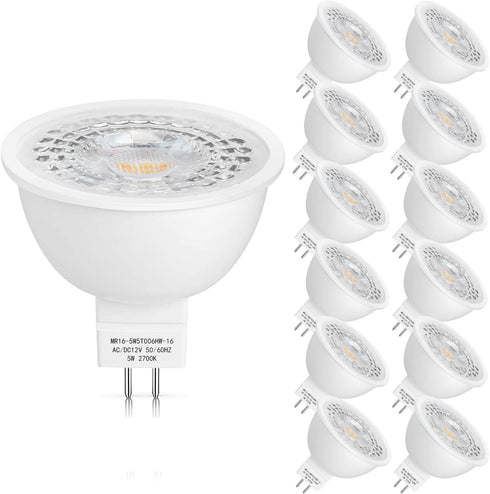 Mlambert 12 Pack MR16 LED Bulbs, 50W Halogen Equivalent, 2700K Warm White, 5W GU5.3 Spotlight Bulb