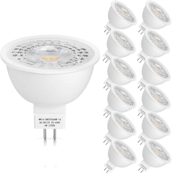Mlambert 12 Pack MR16 LED Bulbs, 50W Halogen Equivalent, 2700K Warm White, 5W GU5.3 Spotlight Bulb