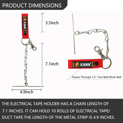 KUNN Electrical Tape Holder,Dual-Use Tape Thong,Enhanced Fast Tape Holder Chain for Tool Belt with Keyring,Snap Loop and Button by KUNN