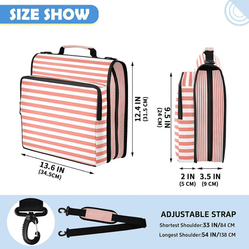Caikeny 3 1.5 inch Ring Zipper Binder Salmon White Binders Bag Expanding File Pockets with Shoulder Strap and Handle
