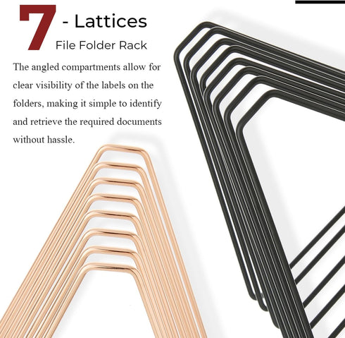 Y YOMA Gold File Folder Racks, Triangle Magazine Holder Metal Organizer for Desk, 7 Compartments
