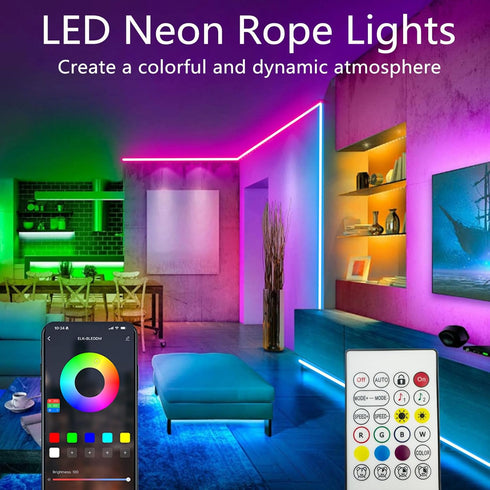 Bvokon 16.4FT Sync,IP65 Neon Rope Lights,Flexible Led Rope Light Control with App/Remote,Multiple Modes,Music Outdoor