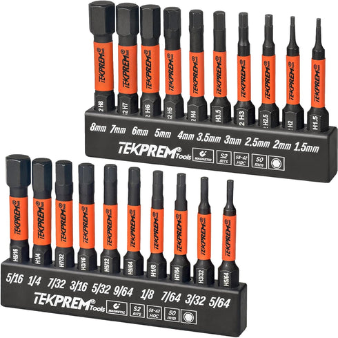 TEKPREM 24-Piece Metric & SAE Hex Bit Set with Magnetic 1/4" Screwdriver Bit Driver and Storage Box