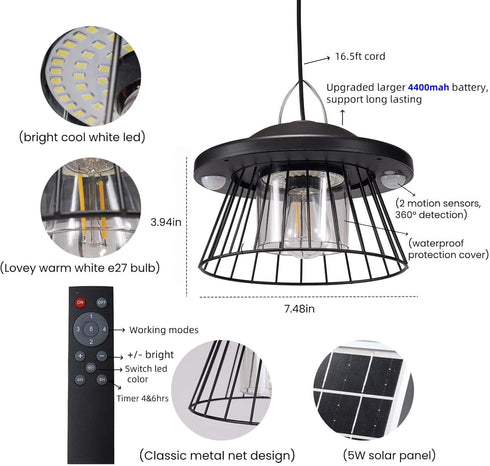 3000lm E27 Bulb,Cool White,5 HULPPRE Solar Light Indoor&Outdoor,Solar Shed Light Daytime or Night,Classic Metal