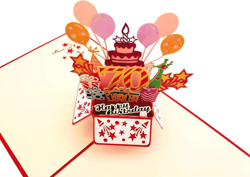 iGifts And Cards Happy 70th Red Birthday Party Box 3D Pop Up Greeting Card – Seventy, Balloons, Unique Celebration