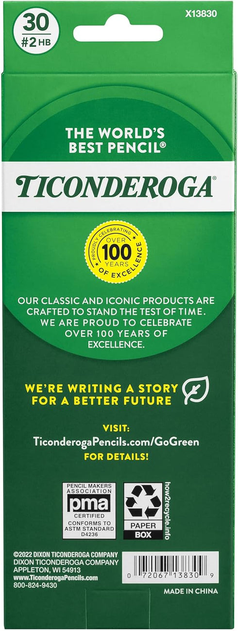 Ticonderoga Wood-Cased Pencils, Pre-Sharpened, 2 HB Soft, Yellow, 30 Count, 6 Packs