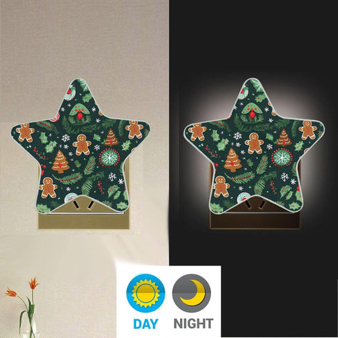 ALAZA Happy Snowman Green Xmas Merry Christmas Tree Star Shaped LED Night Light Dusk to Dawn Sensor Plug in Night Home