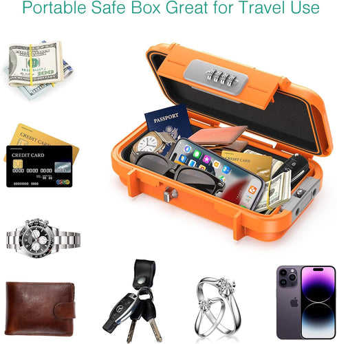 ORIA Portable Security Case - Anti-Theft Waterproof Beach Safe Lock Box with 4-digit Combination Code, Orange
