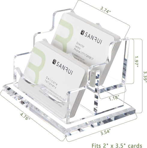 SANRUI Business Card Holder for Desk, Clear Acrylic Horizontal Business Card Display Stand with 2 Slots