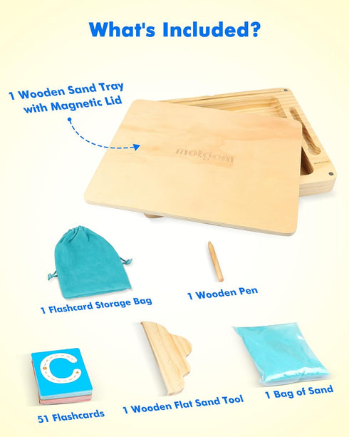 Sand Tray for Classroom - Montessori Sand Writing Trays with Lid, Wooden Tracing Tray for Kids Learn to Write Letters
