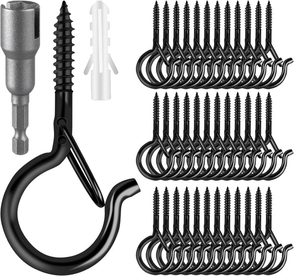 FSAH Q Hangers 100 Pack Screw-in Hooks for Outdoor String Lights, Swivel Hanging