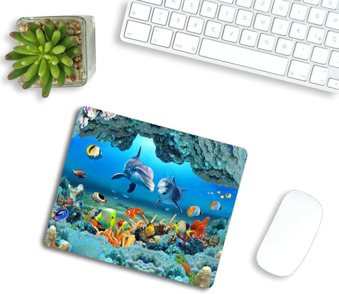 Mouse Pad, Rectangle Underwater World Dolphins Anti-Slip Rubber for Gaming Office Laptop, Cute Custom Pattern,