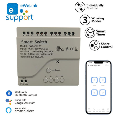 Jane Eyre eWeLink 4 Channels Wireless Smart Switch USB 5V/AC85V-250V Smart WiFi Relay Switch Module with Housing, Using Bluetooth Networking, for Alexa Google Home
