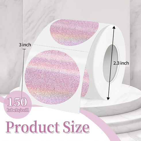 WANGHENG 3 Inch 150 Holographic Thermal Labels,Round Thermal Printer Labels,Waterproof Thermal Printer Stickers for DIY