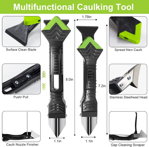 5 in 1 Caulking Tool, Silicone Grout Removal Tool, Sealant Finishing Tool with 6 Silicone Pads, Adhesive Scraper Kit