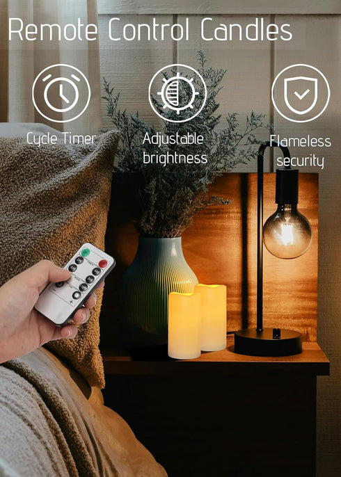 12PACKD3''*H5.5'' 10-Key 24Hours Waterproof Flameless Remote Control Candles Battery Operated Flickering LED Pillar