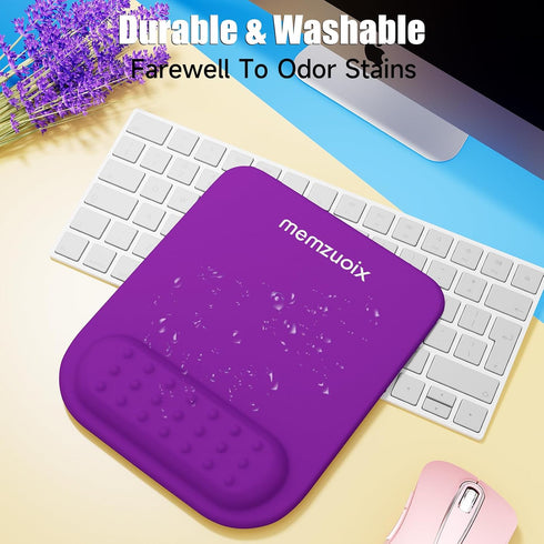memzuoix Purple Ergonomic Mouse Pad with Wrist Rest, Premium Memory Foam Cushioning, Non-Slip Base for Home Office
