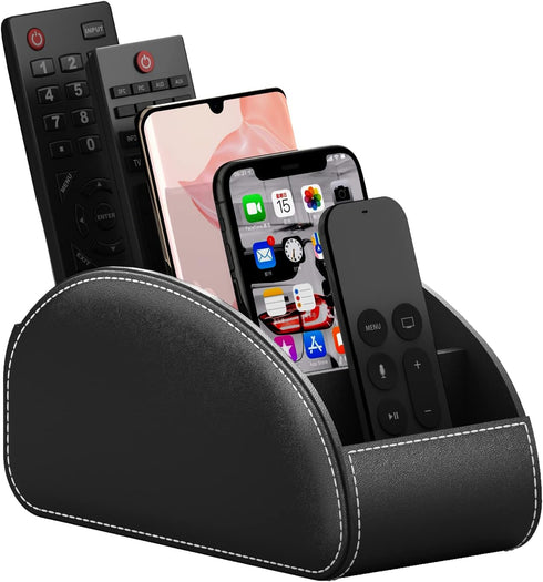 Thipoten Large Remote Control Holder for Table, Faux Leather Caddy/Storage/Tray, Perfect Space Saver for Office