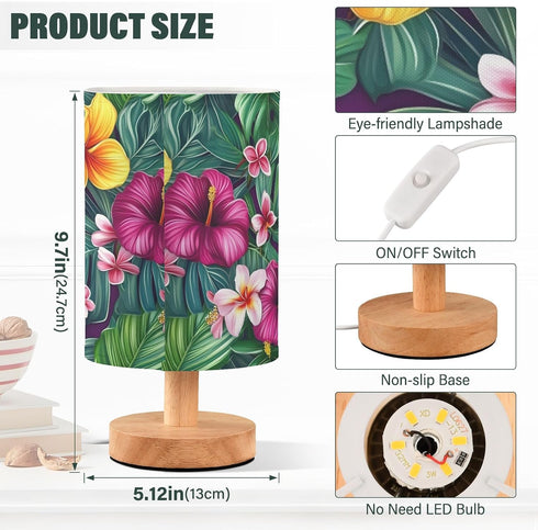 ALAZA Bedside Table Lamp for Bedroom Hawaii Floral Palm Leaves Nightstand LED Light Lamps with USB Port Linen Fabric