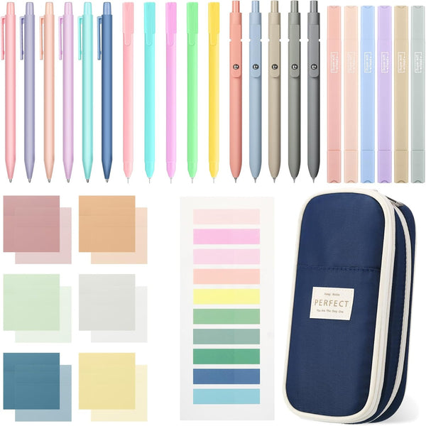 Lincia 30 Pcs Aesthetic School Supplies, 6 Cute Mechanical Pencils, 5 Colored Ballpoint Pens, 5 Quick Dry Pens (Navy)