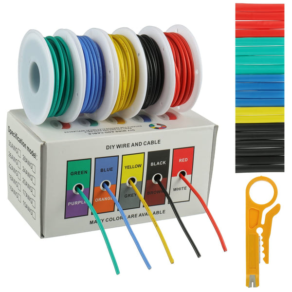 BOJACK 18 AWG Flexible Silicone Wire Kit with 300V Cables and 20 3mm Heat Shrink Tubings, Mini Wire Stripper