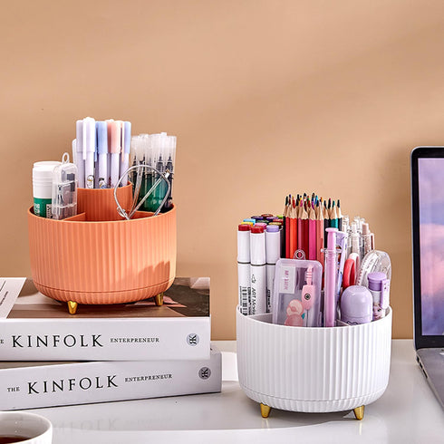 Desk Pencil Pen Holder, 5 Slots, 360° Degree Rotating Organizer, Desktop Storage for Office School Home