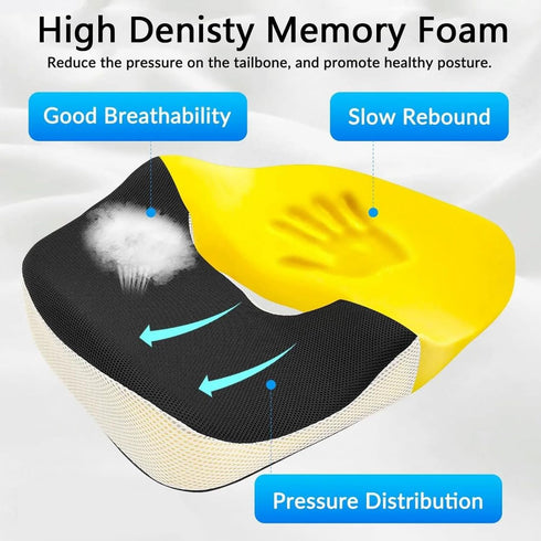 Tailbone Seat Cushion for Pain Relief, Memory Foam Coccyx Cushion for Office Chair & Car, Ergonomic Chair Pad