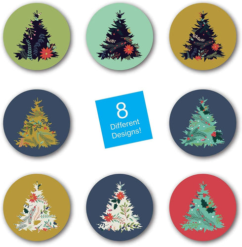 Patterned Holiday Trees Christmas Stickers - 500 Christmas Labels with 8 Alternating Floral Holiday Tree Designs (1.5"