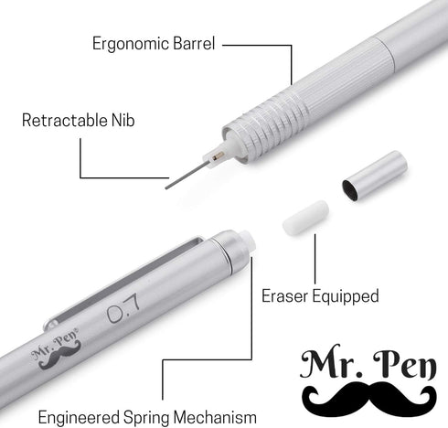 Mr. Pen - 0.7mm Mechanical Pencil with Case, Metal Drawing Pencils
