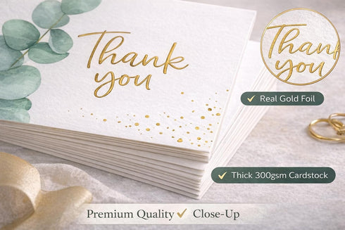 STELA & VINE (48 Pack) 300gsm 4x6 Eucalyptus Thank You Cards with Envelopes - Thick Matte Cardstock - Gold Foil