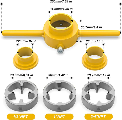 PVC Thread Maker Tool, NPT Die Set, Pipe Threader Plumbing Tool, with 3 Dies,1/2", 3/4", 1", Pipe Threader Kit